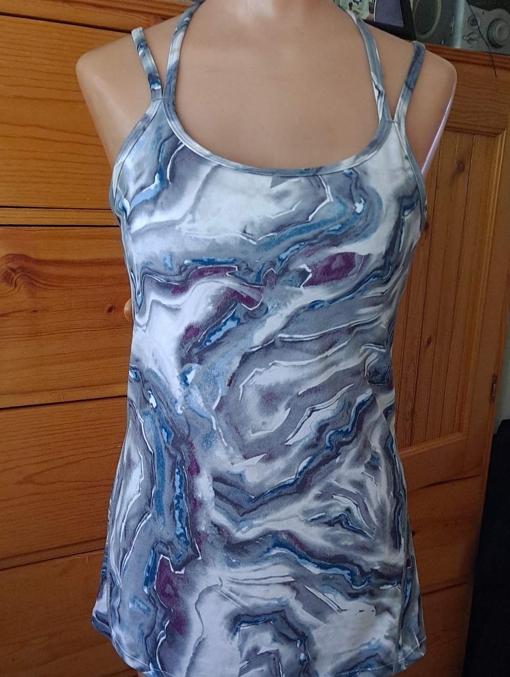 GAIAM Marble-Print Double-Strap Tank Top in Blue and Gray Sz M